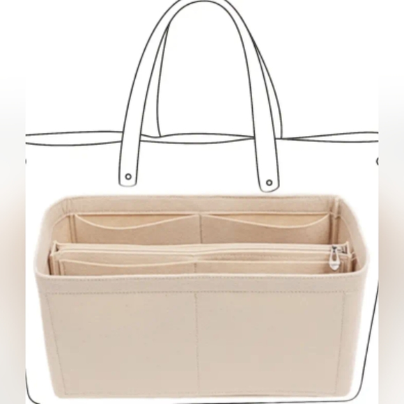 New bag organizer/insert beige felt removable compartment zip pocket & 2 slip - Picture 4 of 4